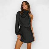 Satin Dress with Asymmetric Design