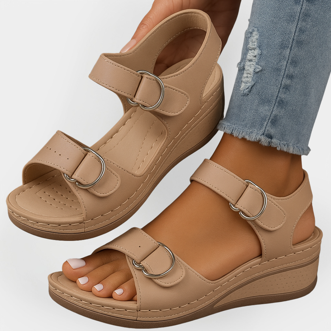 Orthopedic Leather Sandals with Heel