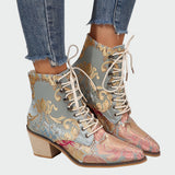 Leather Ankle Boots with Flowers