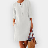 Elegant Cotton Midi Dress with Simple Design