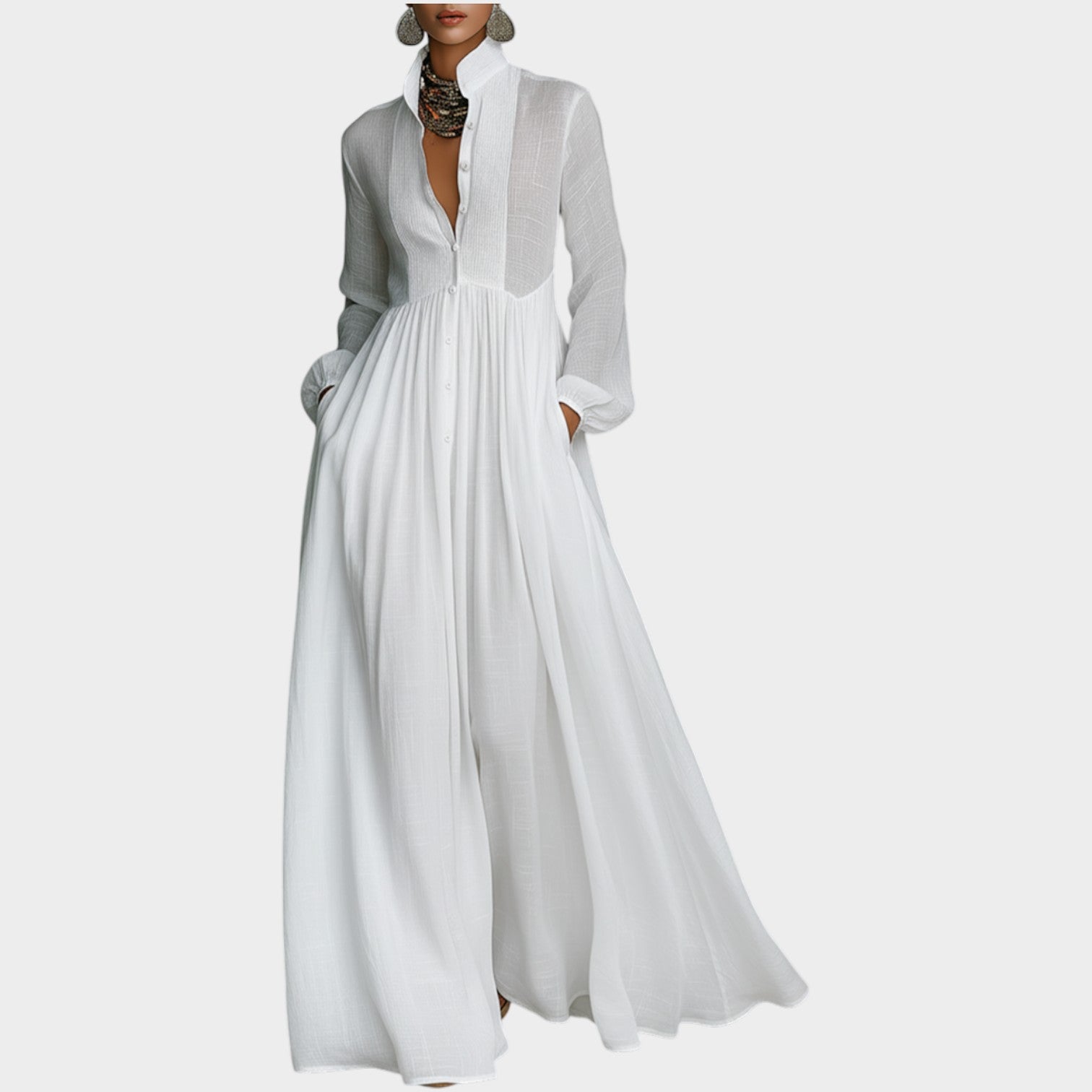 Elegant Button-Front Maxi Shirt Dress