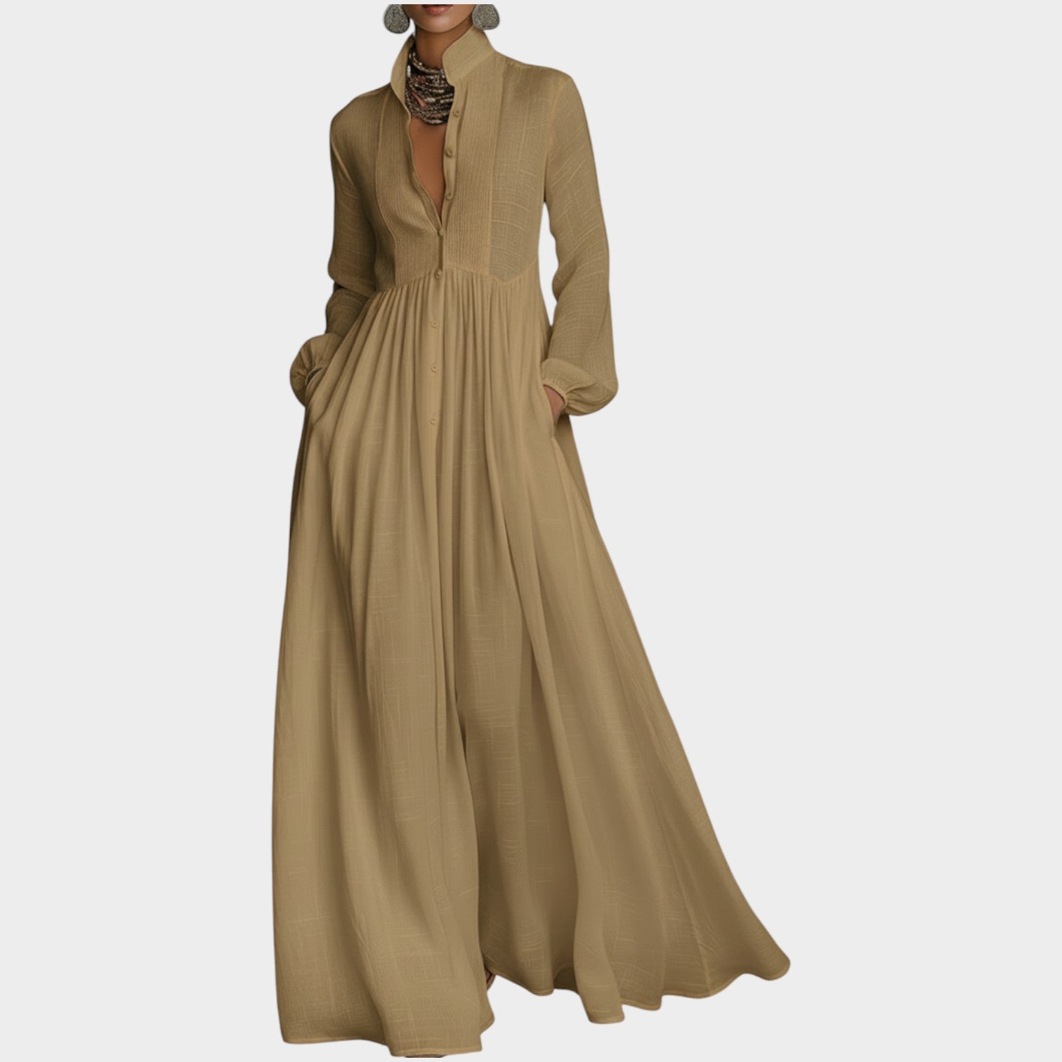 Elegant Button-Front Maxi Shirt Dress