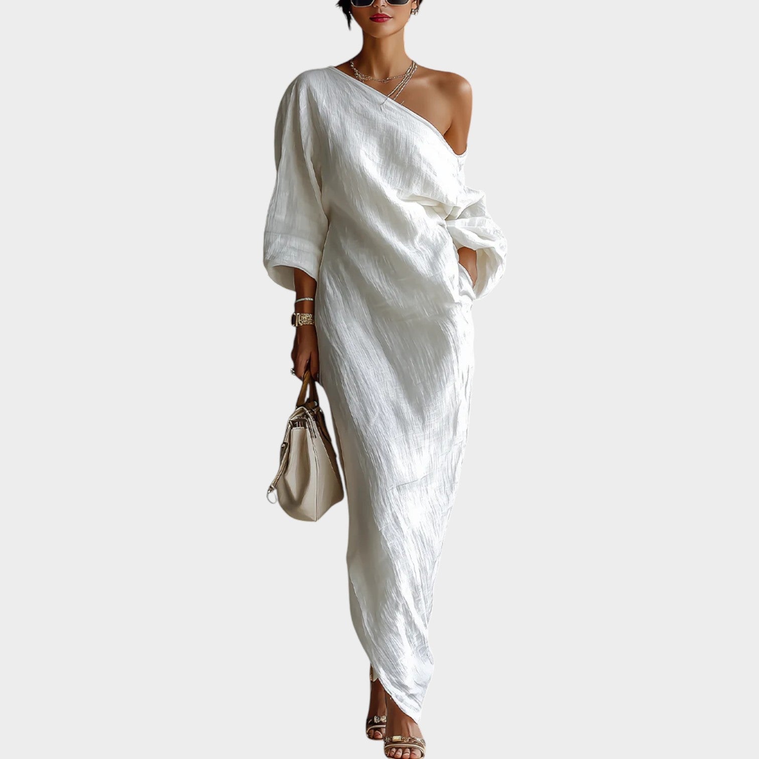 One-Shoulder Linen Maxi Dress