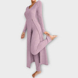 Ribbed Knit Lounge Set with Split Tunic