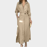 Chic Belted Shirt Maxi Dress