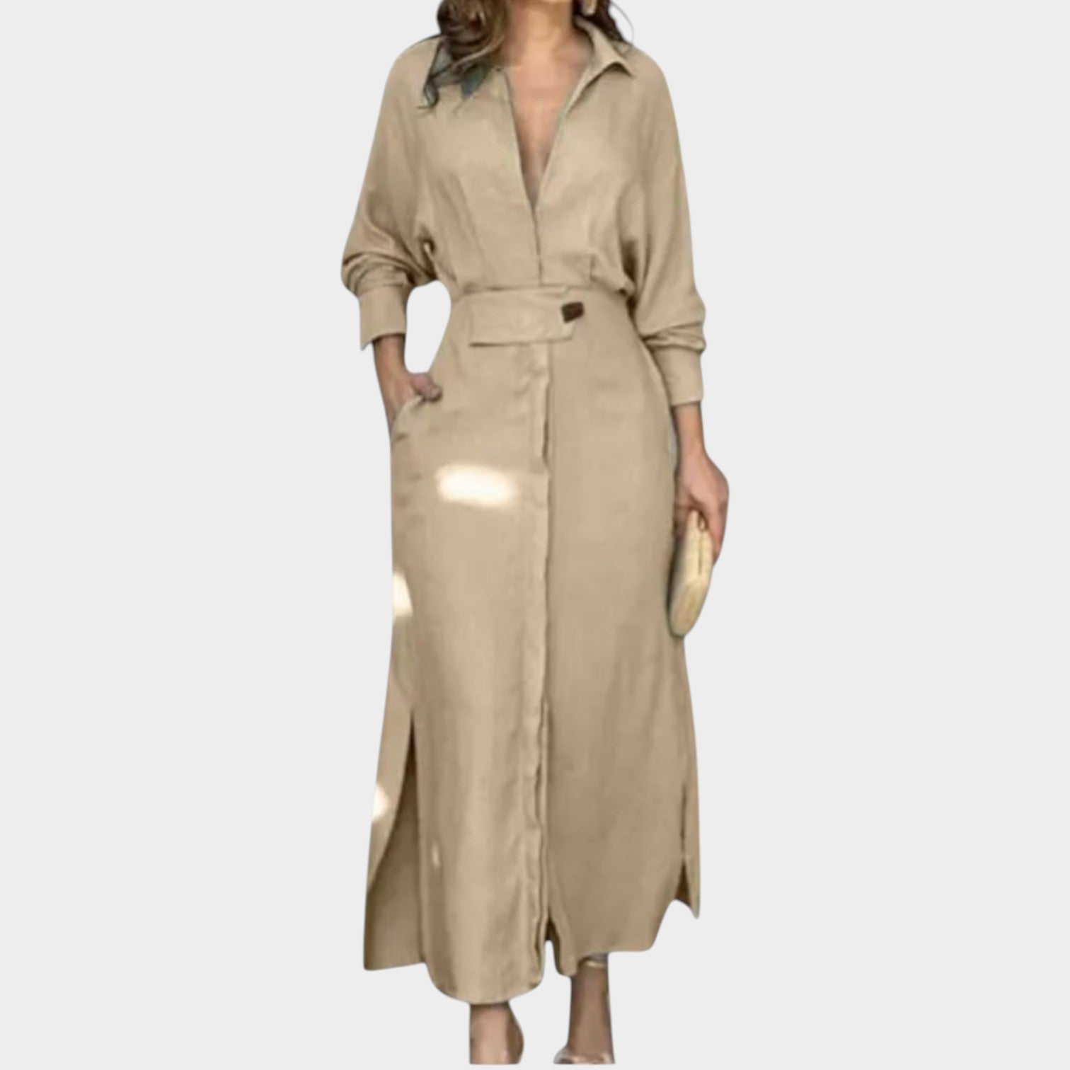 Chic Belted Shirt Maxi Dress