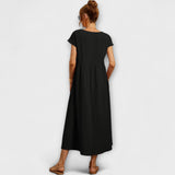 Midi Dress with Simple Line and Side Pockets