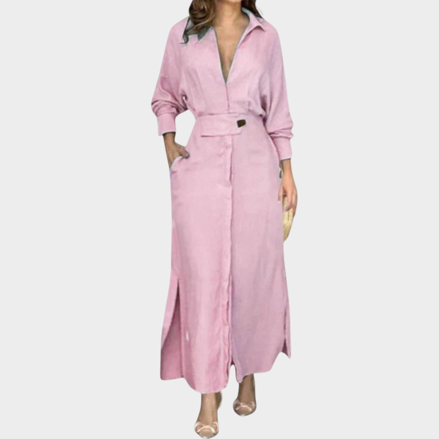 Chic Belted Shirt Maxi Dress