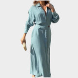 Chic Belted Shirt Maxi Dress