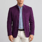 Suede blazer with Chinese collar