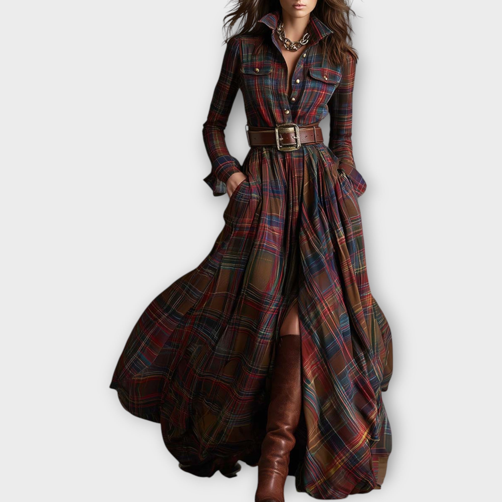 Retro Plaid Maxi Dress