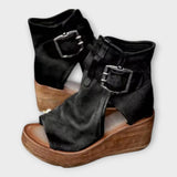 Platform Ankle Boots with Open Toe and Strap