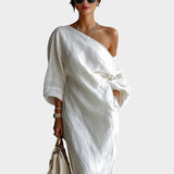 One-Shoulder Linen Maxi Dress