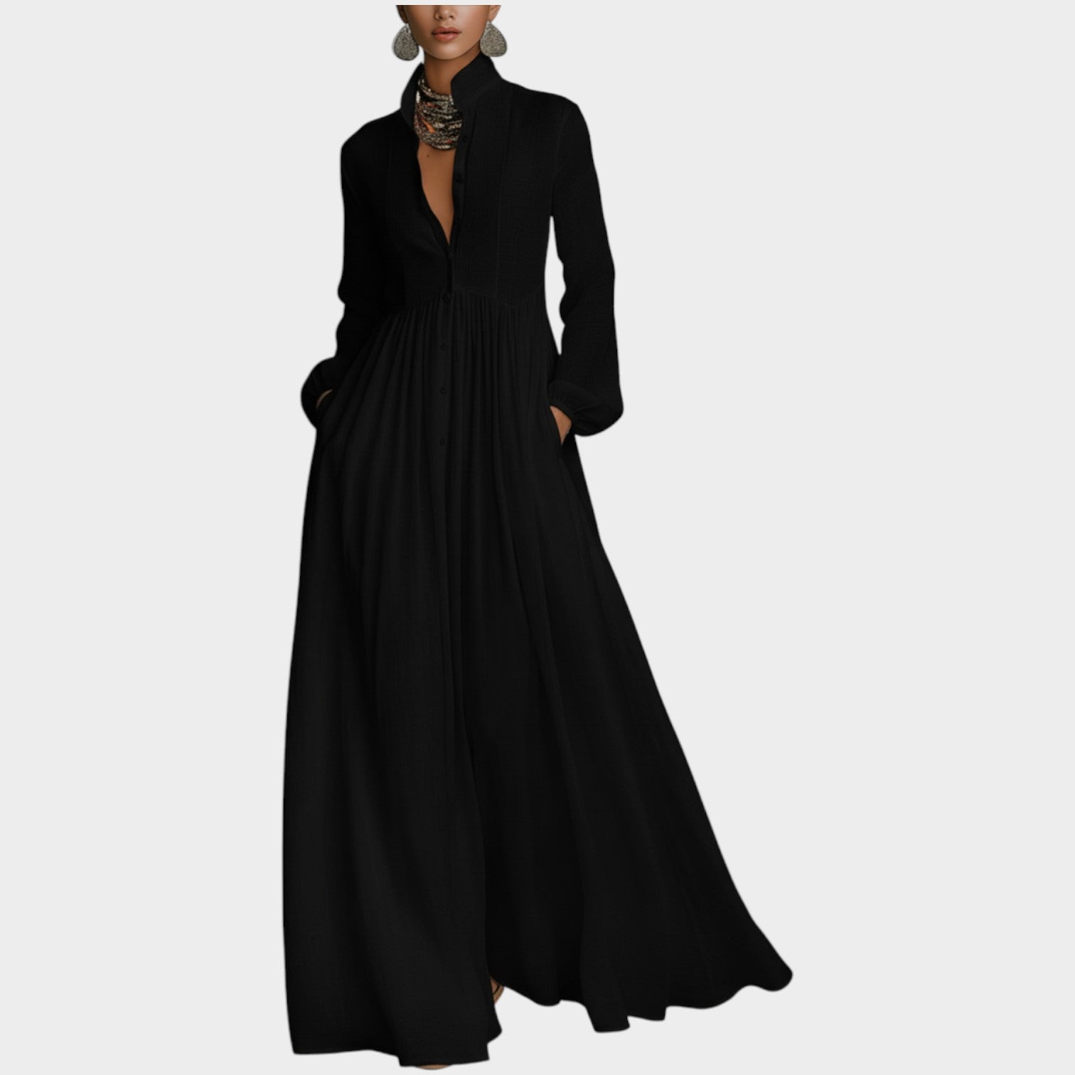 Elegant Button-Front Maxi Shirt Dress